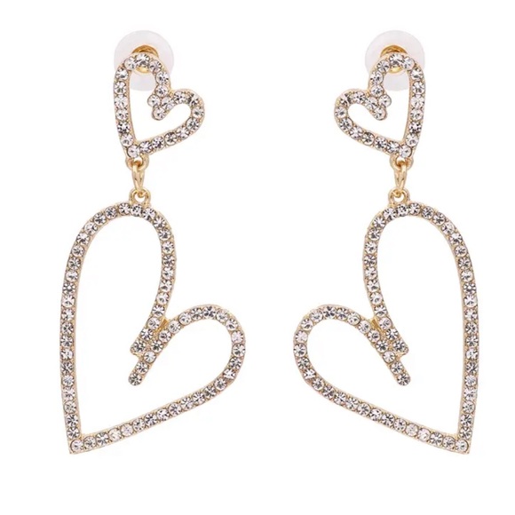 Rhinestone Double Heart Earrings - Picture 1 of 6